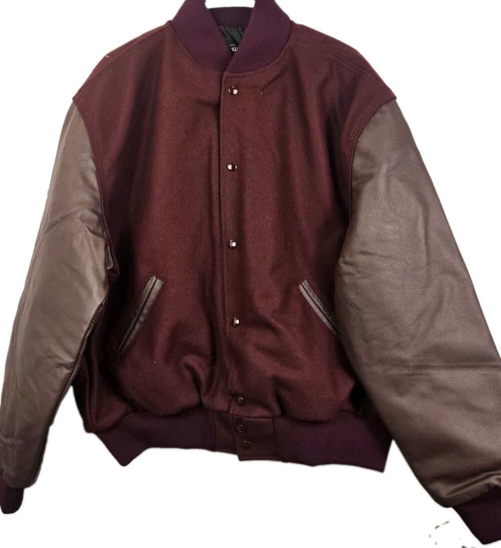 Holloway VARSITY JACKET Men XL Letterman Maroon Wool White Leather Arms NWT